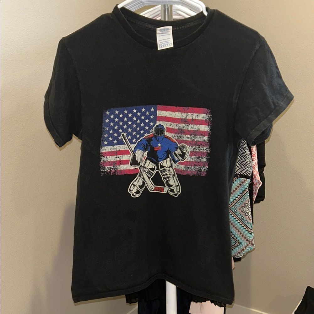 Black USA Hockey Goalie Graphic Adult T-Shirt, Size Small